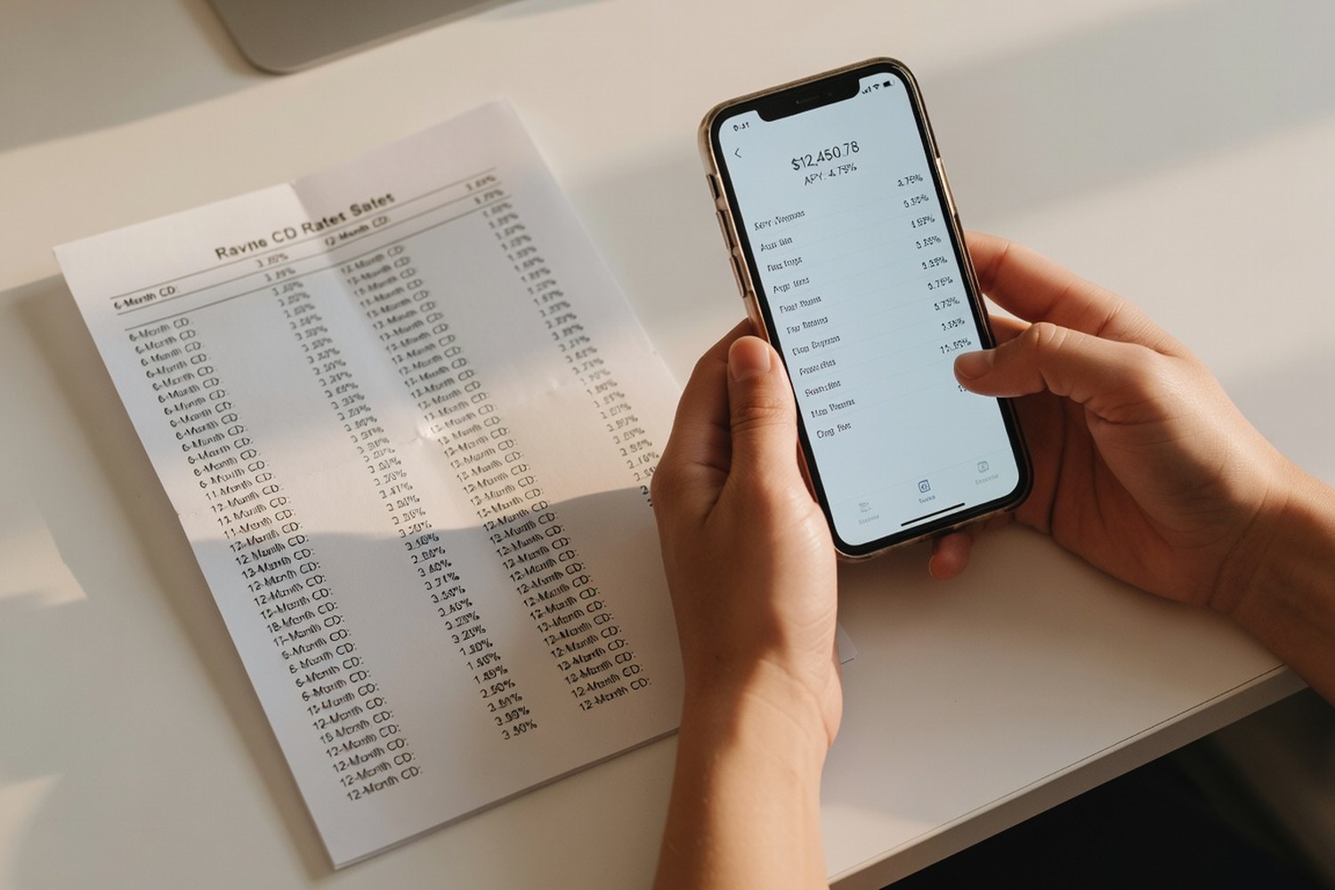 Person comparing high-yield savings account and CD rates on a laptop screen in 2026